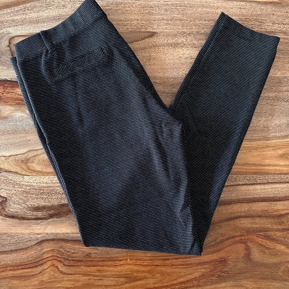 Betabrand Dress Pant Legging size L Black with Tiny White Polka Dots 27" inseam